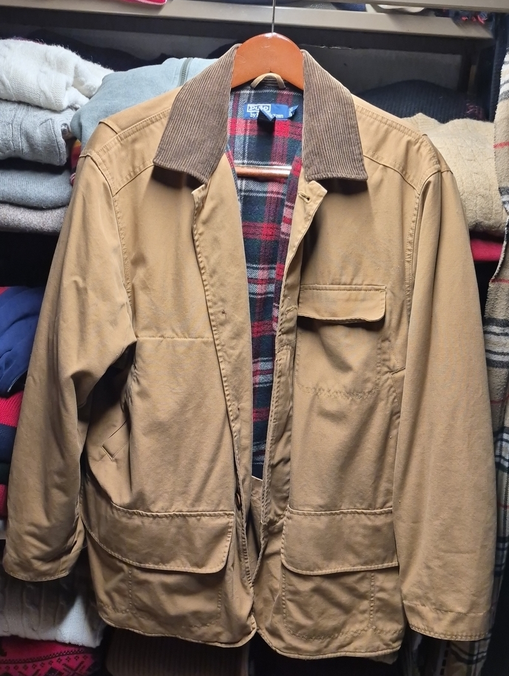 Ralph Lauren Brown Tan Field Jacket with Corduroy Collar Timeless